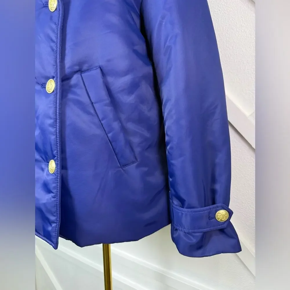 NWT J. Crew Peacoat Puffer Jacket In Lightweight Shiny Nylon Blue Size Small - Picture 4 of 12
